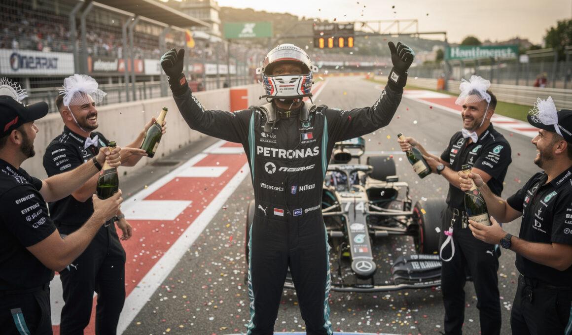lewis hamilton's emotional victory leads to a hilarious and unforgettable wedding celebration filled with joy and laughter.