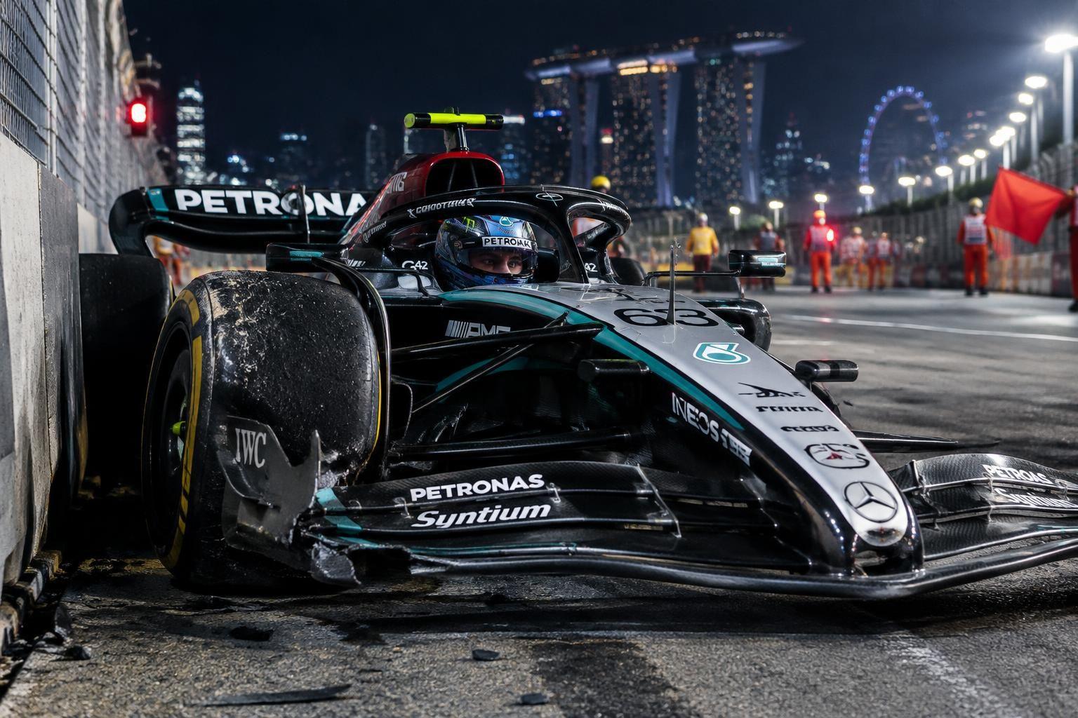 george russell was involved in a frightening crash as delays disrupted the singapore sprint, raising concerns during a tense race weekend.